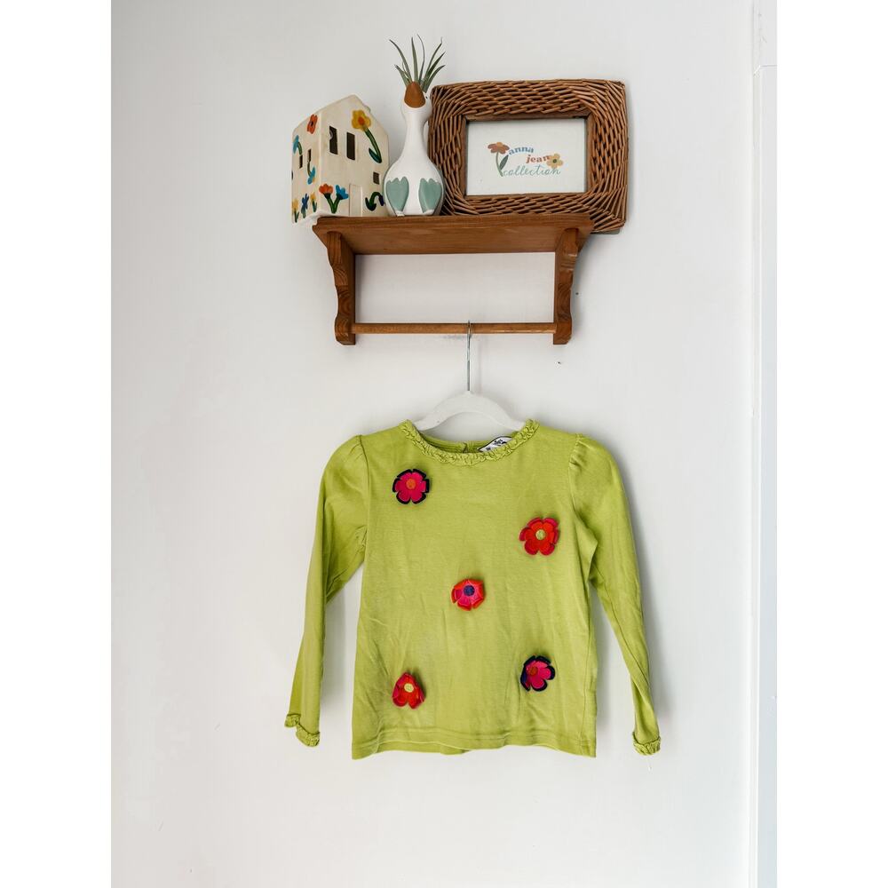 vintage Hartstrings lime green top with flowers - size 5